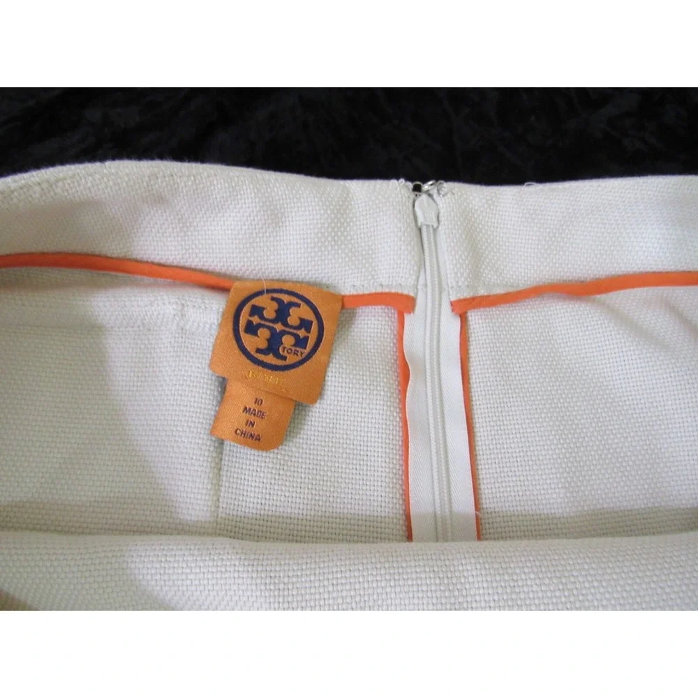 TORY BURCH Neutral Beige Woven Professional Beaded Stitched Pocket Skirt Sz 10